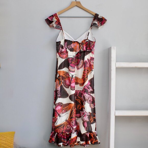 Betsey Johnson Women's White Pink Pepper Butterfly-Print Midi Dress Size XS - Picture 3 of 11